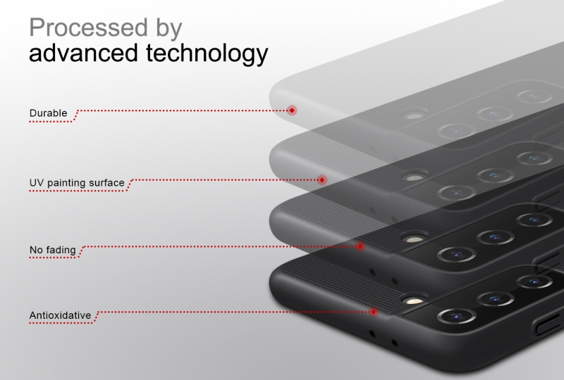 Ốp Lưng Samsung Galaxy S21 Plus Hiệu Nillkin Dạng Sần có bề mặt được sử dụng vật liệu PC không ảnh hưởng môi trường, có tính năng chống mài mòn, chống trượt, chống bụi, chống vân tay và dễ dàng vệ sinh